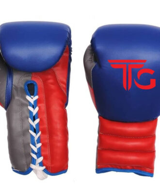 Laced up sparring gloves